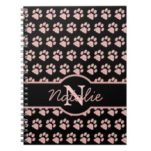 Paw Prints Glitter Rose Gold Monogram Cat Dog Mom Notebook