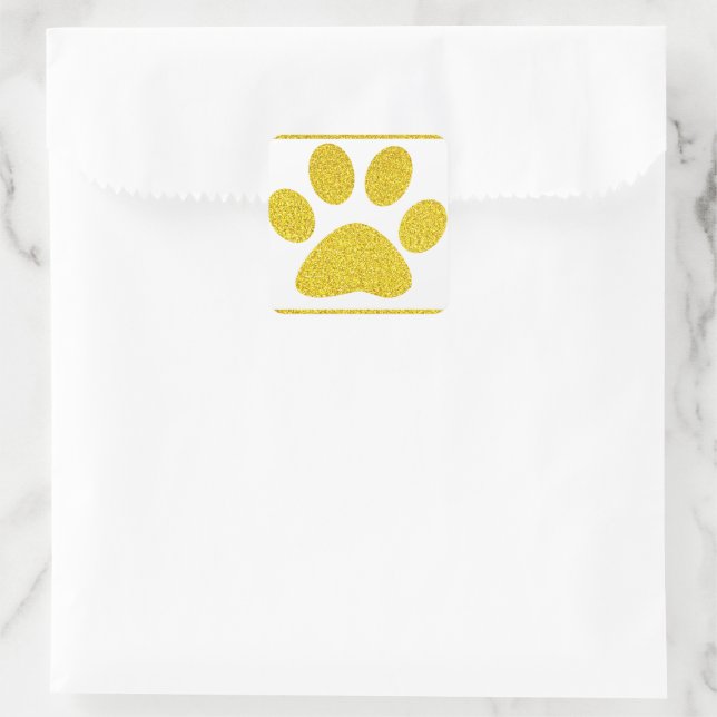 Paw Prints Gold Glitter White Cute Elegant Holiday Square Sticker (Bag)