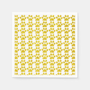 Paw Prints Gold Glitter White Sparkly Cute Holiday Napkin