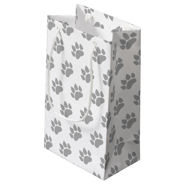 Paw Prints Grey Prints on White Backdrop Small Gift Bag (Back Angled)