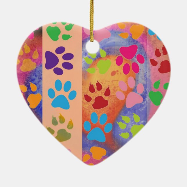 Paw Prints Heart Shaped Ornament (Back)