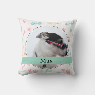 Paw Prints & Hearts Custom Dog Photo Throw Pillow