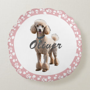 Paw Prints Hearts Frame Custom Photo Pet Memorial Round Pillow