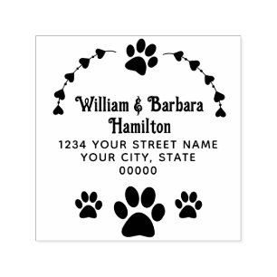 Paw Prints Hearts Frame Name Return Address Self-inking Stamp
