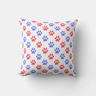 Paw Prints in Blue and Red Throw Pillow