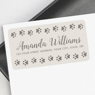 Paw prints light beige brown pretty script return label