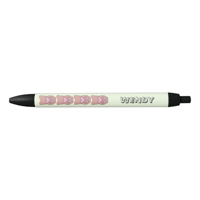 Paw prints light green Personalized name Black Ink Pen (Front)
