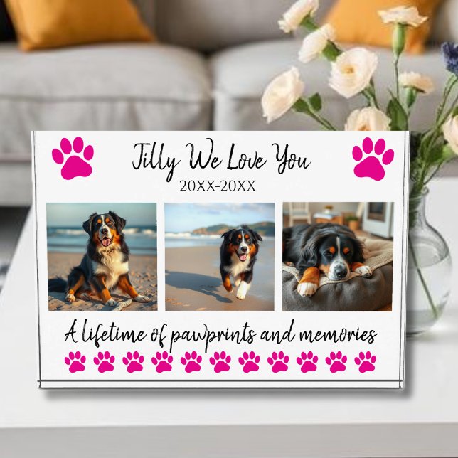 Paw Prints & Memories-Custom Pet- Photo Block (Paw Prints & Memories-Custom Pet- Photo Block-Pink paws)