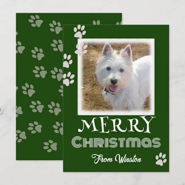 Paw Prints Merry Christmas Dog Photo Cards (Front/Back)