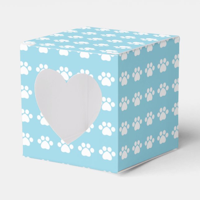 Paw Prints on Blue Background Favor Box (Front Side)