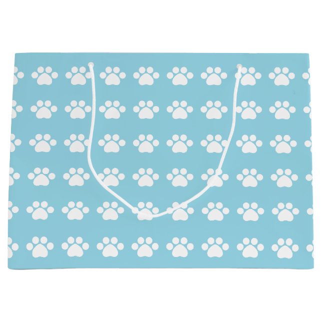 Paw Prints on Blue Background Large Gift Bag (Front)