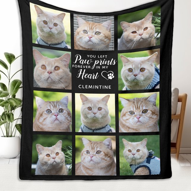 Paw Prints On My Heart Custom Pet Memorial Cat Fleece Blanket (Creator Uploaded)