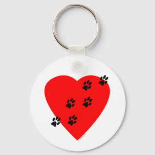 Paw Prints on my Heart - Red Keychain