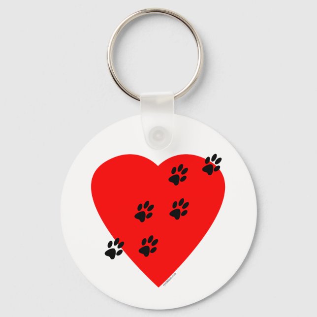 Paw Prints on my Heart - Red Keychain (Front)