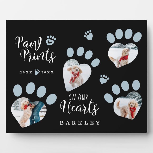 Paw Prints on Our Hearts Paw Print Photo Memorial Plaque (Front)