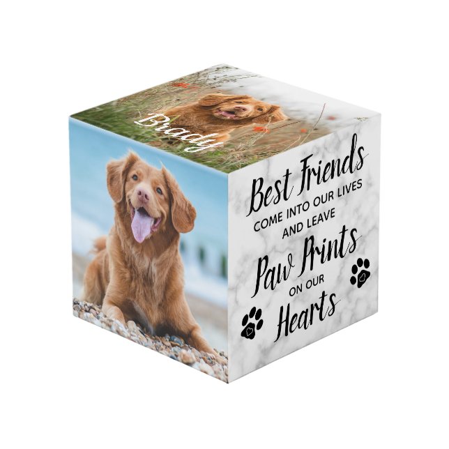 Paw Prints On Our Hearts Pet Memorial Photo Cube (Front Angled)