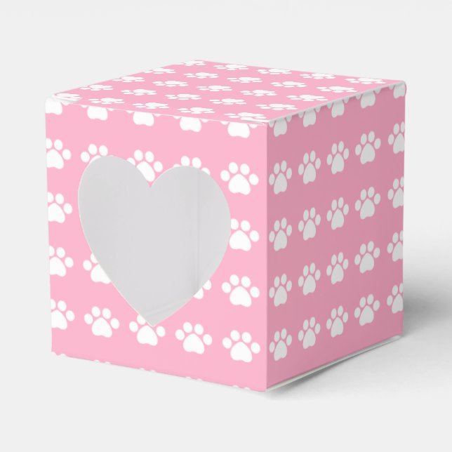 Paw Prints on Pink Background Favor Box (Front Side)