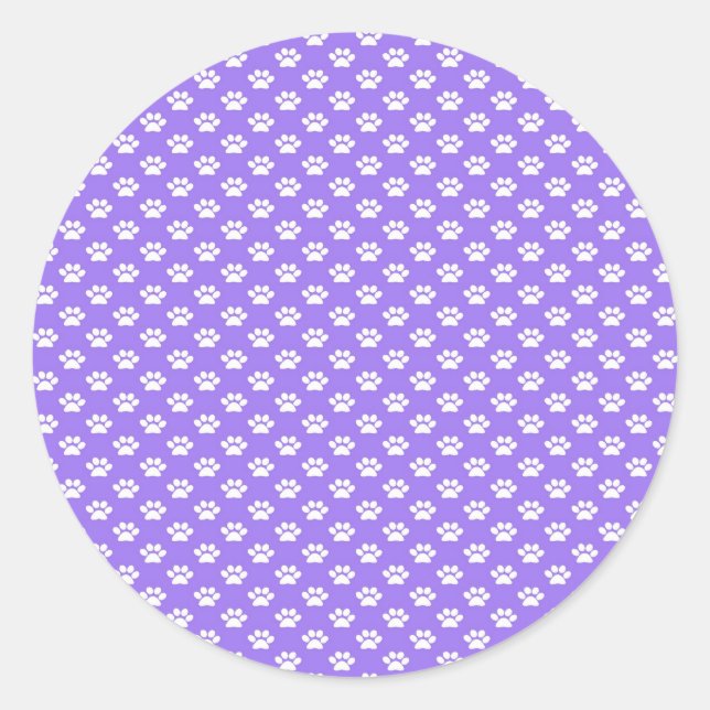 Paw Prints on Purple Classic Round Sticker (Front)