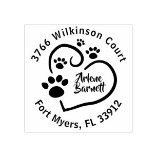 Paw Prints On Your Heart Round Return Address Rubber Stamp