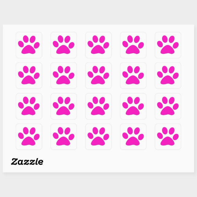 Paw Prints Pattern Custom Cute Hot Pink Square Sticker (Sheet)