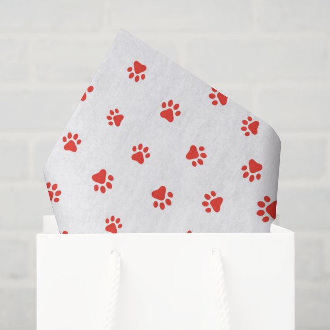 Paw Prints Pet Lover Gift Wrap Red Cat Dog Fun Tissue Paper (Gift Bag)