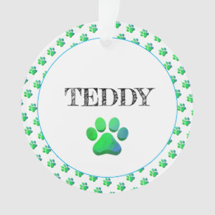 Paw Prints PET NAME Blue Green Colourful Fun Ornament