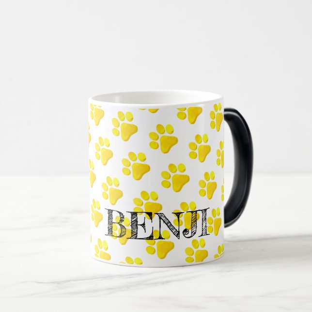 Paw Prints PET NAME Modern Four Legged Fun Magic Mug (Front Right)