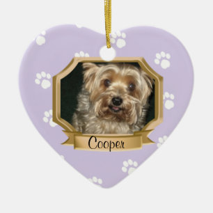 Paw Prints Pet Photo Frame Purple Ceramic Ornament