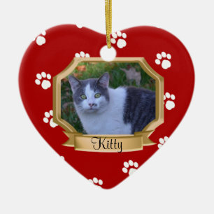 Paw Prints Pet Photo Frame Red Ceramic Ornament