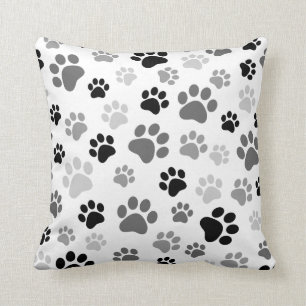 Paw prints pillow black and white