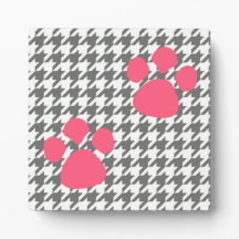 Paw Prints Plaque - Grey Pink Houndstooth