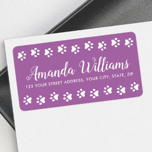 Paw prints purple pretty script return address label
