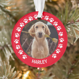 Paw Prints Red Frame Custom Pet Photo Ornament