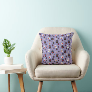 Paw Prints Red Hearts on Blue Throw Pillow