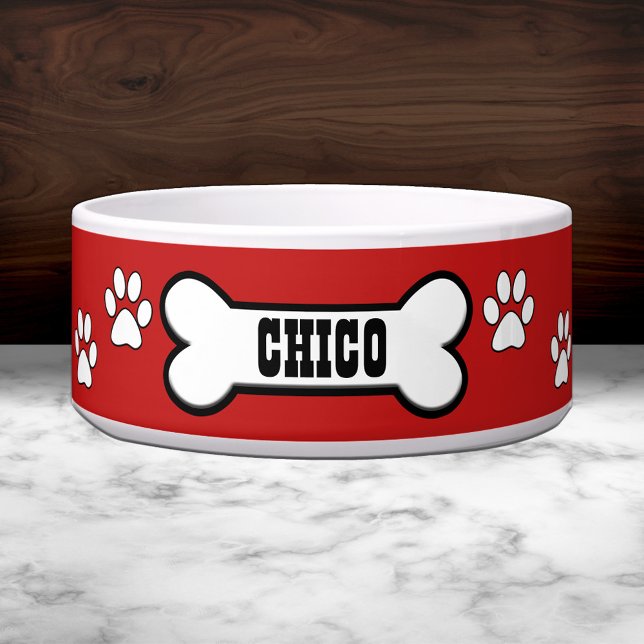 Paw Prints Red Personalized Pet Bowl (Creator Uploaded)