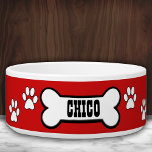 Paw Prints Red Personalized Pet Bowl<br><div class="desc">Super cute,  personalized red and white doggy bowl.</div>