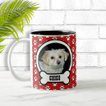 Paw Prints Red Pet Photo Mug<br><div class="desc">Super cute red and white pet photo frame mug for your best doggy! Upload your own pet's pic and change the name for a great custom mug featuring your awesome dog!</div>