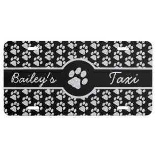 Paw Prints Silver Glitter Cute Personalize Dog Mom License Plate