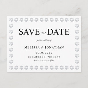 Paw Prints Silver Glitter Non Photo Save The Date  Postcard