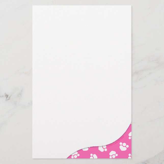 Paw Prints Surprise Hot Pink Stationery (Front)
