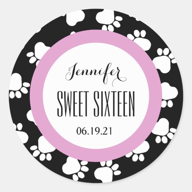 PAW PRINTS Sweet Sixteen 16 Custom V13 BLACK PINK Classic Round Sticker (Front)