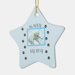 Paw Prints with 1 Pet's Photo and Name Ceramic Ornament