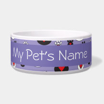 Paw Prints with hearts on blue Bowl personalized