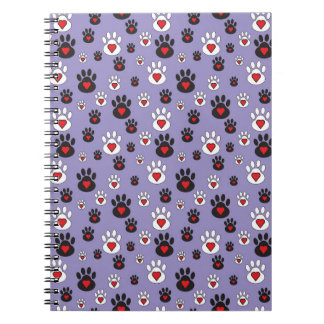 Paw Prints with Red Hearts on Blue  Notebook