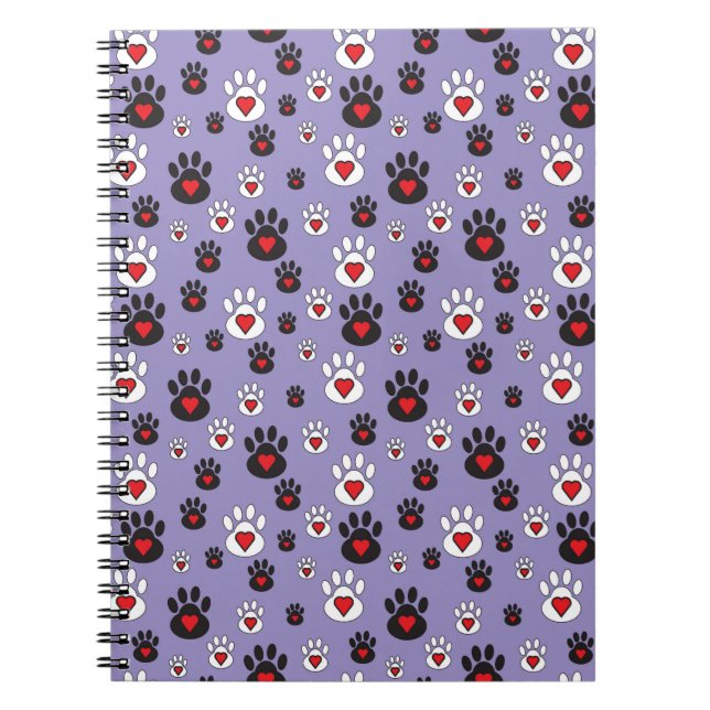 Paw Prints with Red Hearts on Blue  Notebook (Front)