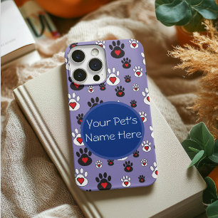 Paw Prints with red hearts on blue Personalized