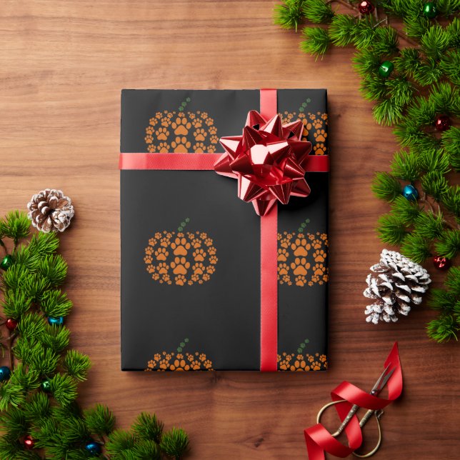 Paw Pumpkin Paw Print Dog Thanksgiving Wrapping Paper (Holiday Gift)