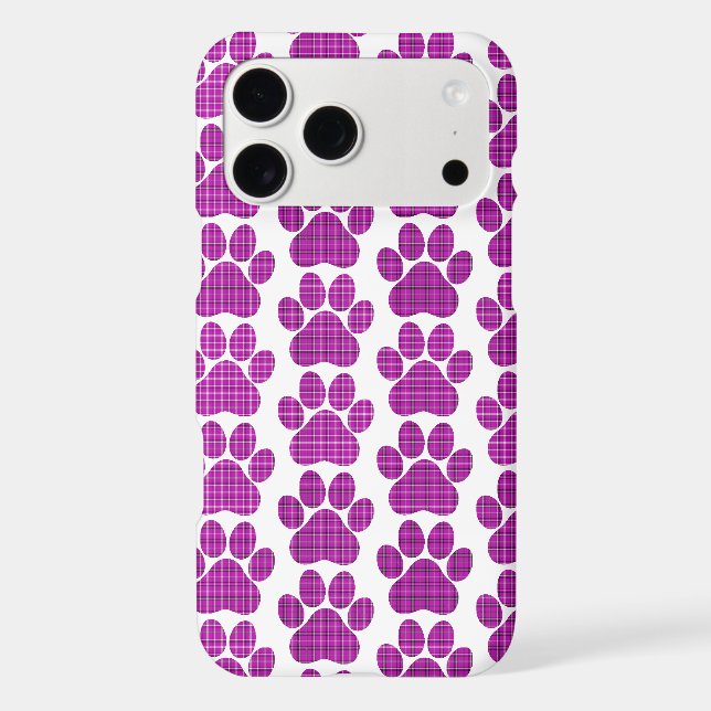 Paw Shape Plaid Purple Pink Dog Cat iPhone Case (Back)