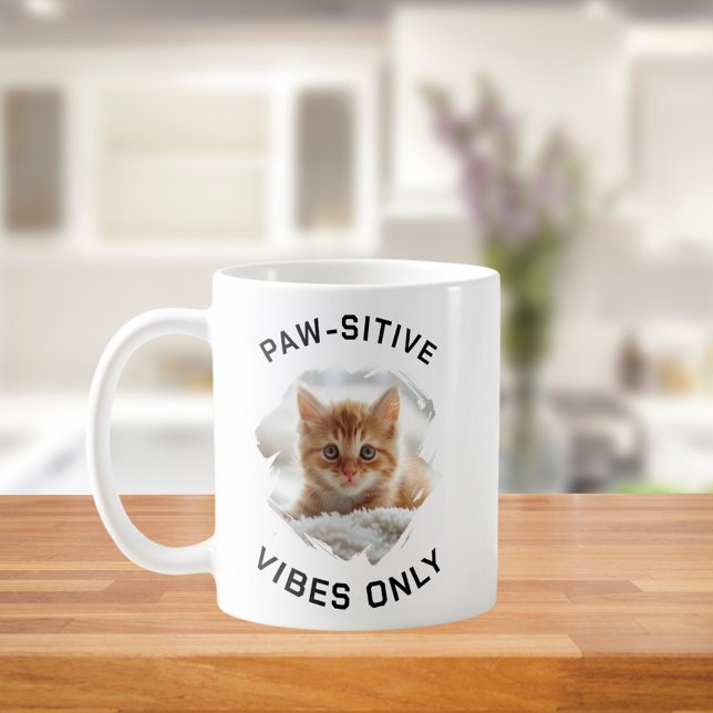 Paw-sitive vibes only cat photo coffee mug (Creator Uploaded)