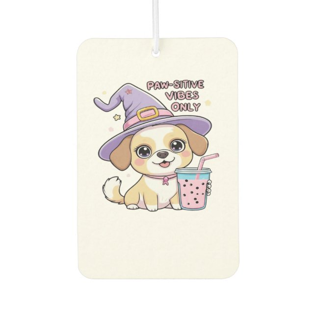 Paw-sitive Vibes Only � Cute Dog With Bubble Tea a Air Freshener (Front)
